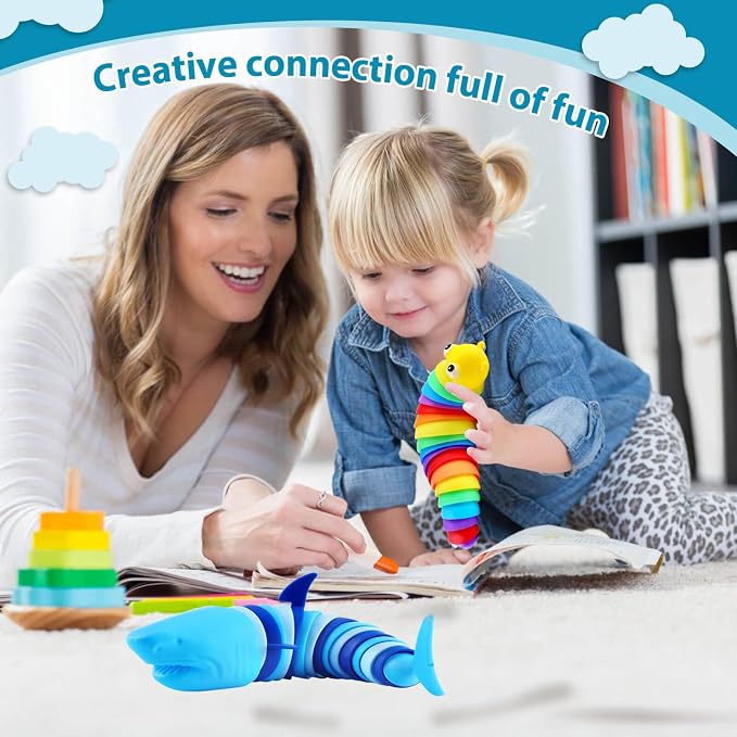 Kabvy Sensory Slug and Shark Fidget Toys, Stress Relief Toys for Kids 3+ | Slug & shark sensory fidget toys, autism & ADHD anxiety relief, travel play, classroom prizes, party favors, ages 3+