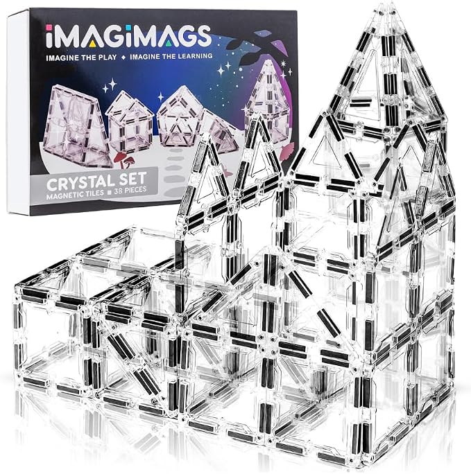 Clear Magnetic Tiles, 38-Piece Multi-Shape Crystal Set | Age 3+ | transparent blocks, light table toys, scratch-resistant, strong magnets