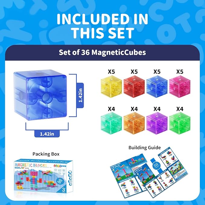 Magnetic Blocks 40PCS 1.34" Transparent Large Magnetic Building Cubes | Magnetic Blocks for Kids Ages 1-3 ,Montessori Toys for 1 Year Old, Toddler Toys,Sensory Toys for Toddlers 1-3,Magnet Cubes