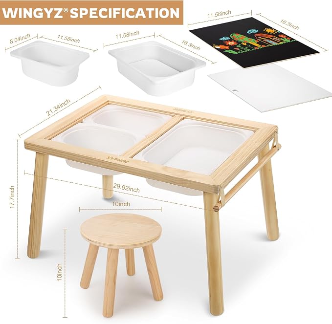 Sensory Table and 2 Chairs Set, Toddler Table with 3 Storage Bin FSC | Sand Water Table Graffiti Tabletop, Kids Art Table with Paper Holder, 7-in-1 Activity Table for Play Study Storage 1-8 Gifts