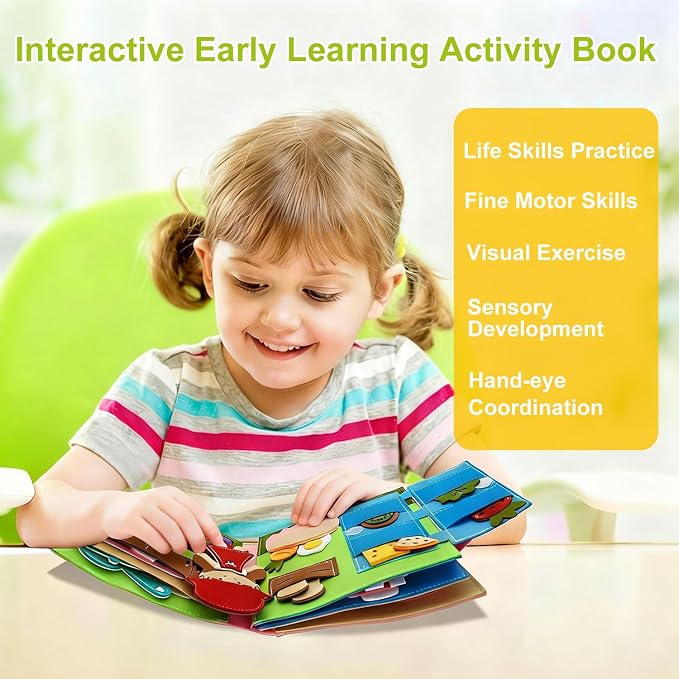 Busy Book for Toddlers 1-3, Montessori Busy Board for 1 Year Old | Felt Quiet Books Airplane Travel Toys, Sensory Early Learning Educational Toy, Road Trip Activity Books, Girls Birthday Gifts