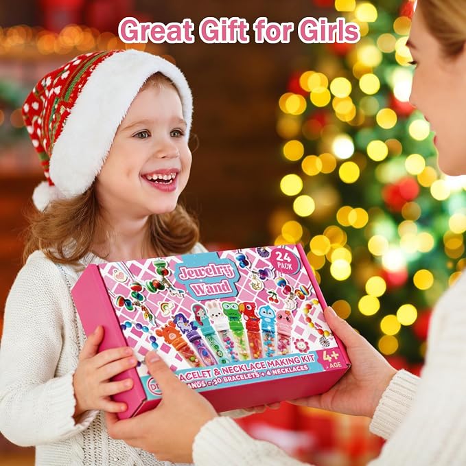24 Pack Kids Bracelet Necklace Making Kit for Ages 4-8 | Individual Wrapped, Friendship Bracelet, Girls Party Favors, Goodie Bag Stuffers, Kids Art Craft Activities