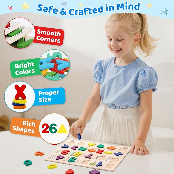 Number Puzzle Wooden Puzzles for Children Shape Learning Puzzles Toys | Puzzle Board & Letter Blocks, Preschool Educational for Girls Boys Gifts, Pattern Number