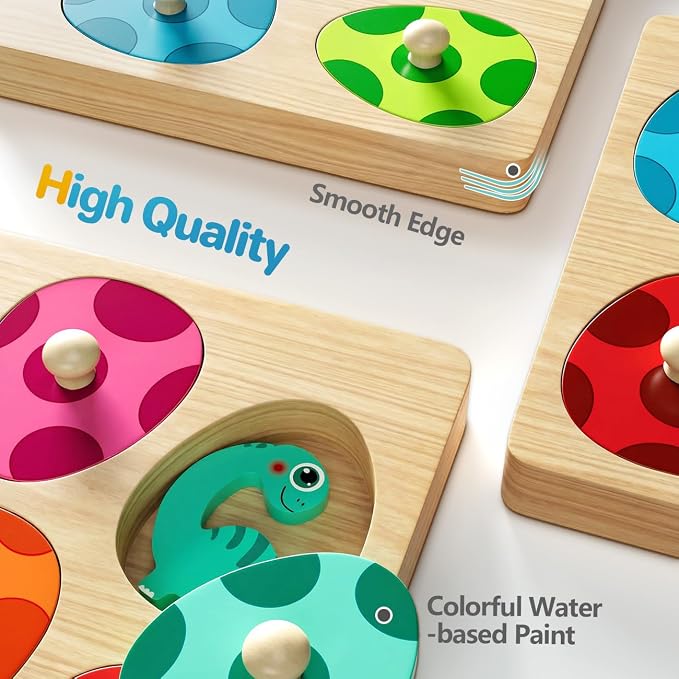 Montessori Toys for 1 Year Old Boys Girls Gifts: Wooden Shape Sorter & Color Match Baby Puzzles 12-18 Months - Dinosaur Matching Eggs Peg Puzzle for 1 2 Year Old Toddler Learning Activities