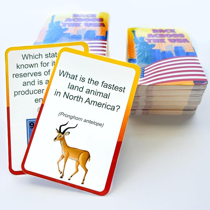 QUOKKA Board Game for Kids 8-12 - Learning, Educational Card Games for Ages 6-8 - Indoor, Outdoor Activity for Teens, Adults, Family - Geography, United States 100 Question Cards with Top Facts