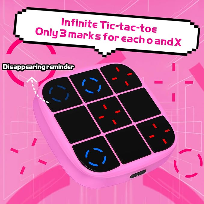 KOQQQ Rechargeable Tic-Tac-Toe Bolt Game, Upgraded 4-in-1 Handheld Puzzle Console, Electronic Educational Memory Game, Portable Travel Car Ride Board Games for Kids Adults (Pink)