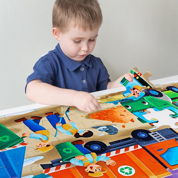 Jumbo Floor Puzzle for Kids,48 Piece Garbage Truck Jigsaw Puzzle Ages 3-8 | Recycling Trash Truck Vehicle,Extra-thick Cardboard,35x24 in Completed,Preschool Learning Toy Gift for Boys and Girls