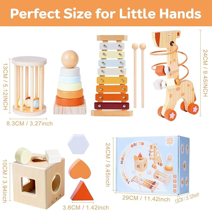 Wooden Montessori Toys,Montessori Baby Blocks Toy for 12-18 Months,Shape Sorting,Xylophone,Development Toys for Girls Boys Birthday Chiristmas Gifts