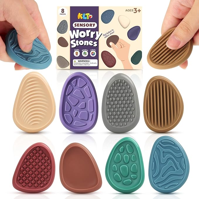 Fidget Toys Adults Sensory Stone: 8 Pack Texture Worry Stone for Kids Calming - Sensory Autism Toys for Stress Relief - Quiet Small Fidgets for Classroom Prizes