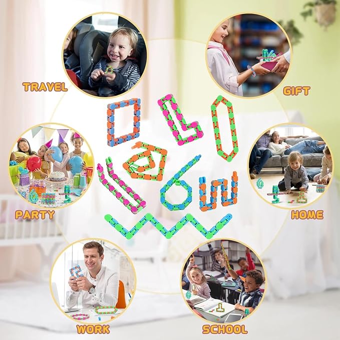 8Pcs Fidgets Wacky Tracks Fidget Toys for Kids Classroom Students Gifts School Prizes Christmas Stocking Stuffers Sensory Autism Snap Fidget Click Snake Toys for Adults Travel Stress Relief ADHD