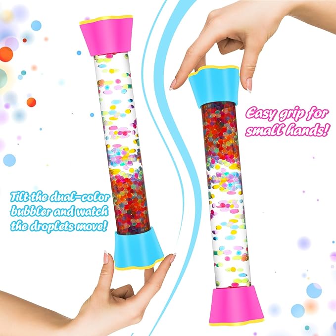 Sensory Fidget Tubes - Calming Toys for Kids & Adults- Sensory Tube with Glitter Bottle, Gravity Spinner, Bubble Drop Spiral - Fidget Toys for Classroom, Desk Decor, Office