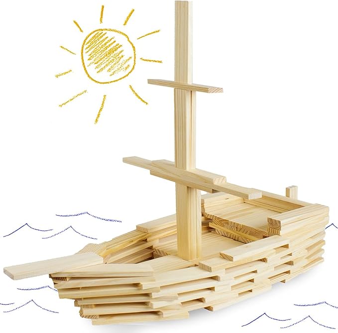 Imagination Generation Constructables! Pine Wood Building Planks, 150 Pieces - Educational Tinker Toys for Kids & Teens - STEM Stacking Blocks for Boys & Girls - Wooden Playset for Learning