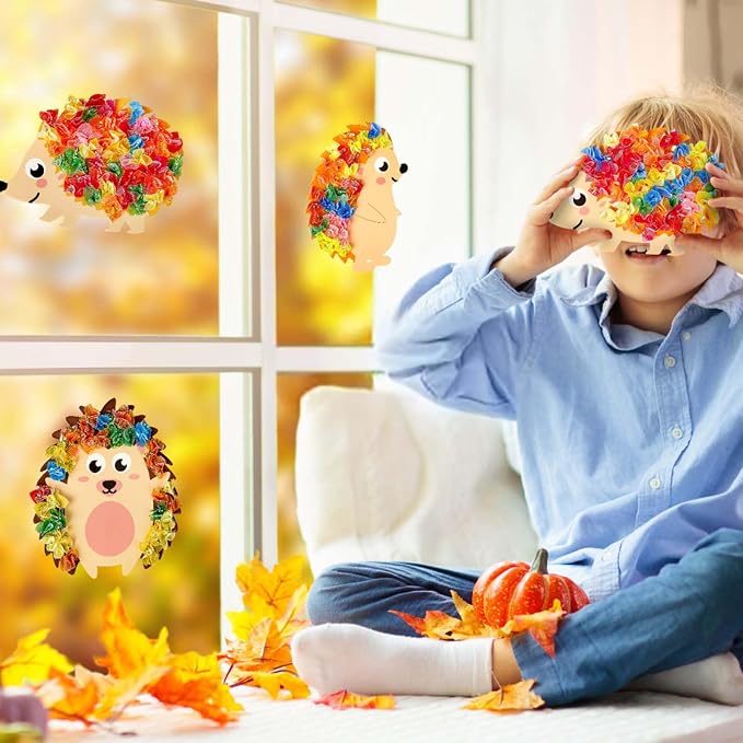 Fennoral 9 Pack Hedgehog Poke in Art Craft Kit for Kids | Make You Own Hedgehog Foam Stickers DIY Autumn Art and Craft for Boys Girls Art Activities Fall Thanksgiving Decoration