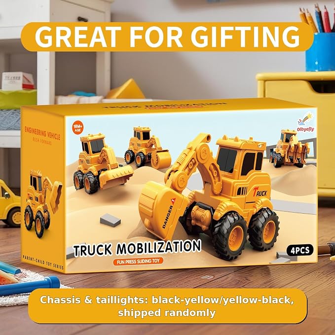 Olbyefly Construction Toys for 2 3 4 5 6 + Year Old Boys Kids Toddlers Girls, Sandbox Excavator Toy Trucks Construction Truck Toys Vehicles Bulldozer Road Roller Toy Christmas Birthday Gifts for Boys