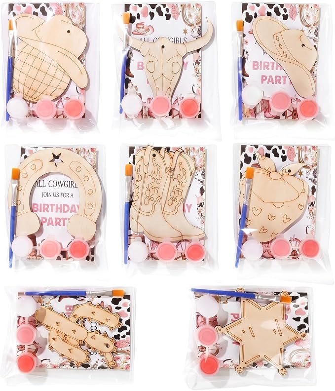 Saypacck 24 Pcs Cowgirl Party Favors Wooden Paint Craft Kits | Cowgirl Painting Crafts, Birthday Goodie Bag Fillers, Thank You Gifts for Kids Celebrations Decor