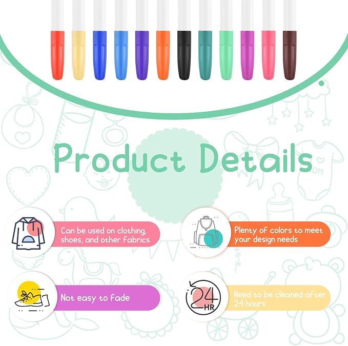 BOUBONI 55 Pcs DIY Baby Bibs Decorating Set Includes 10 White Bibs 12 Fabric Markers 12 Stencils 20 Clothespins 1 Hemp Rope for Baby Shower Games Boys Girls