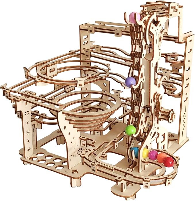 3D Wooden Marble Run Puzzle, Wood Crafts Mechanical Marble Run DIY Assembly Building Model Kits, Wooden Crafts Brain Teaser Puzzles, Christmas Birthday Gifts for Adults & Teens