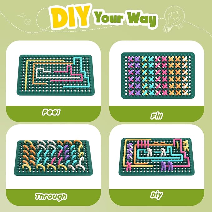 Fidget Toys for Kids 3+, Sensory Activity Knitted Board with 20 Strings | Sensory Toys for Toddler Adults, for Stress Relief, Calming, Focus, ADHD and Autism, Silicone Travel Airplane Essentials Toys
