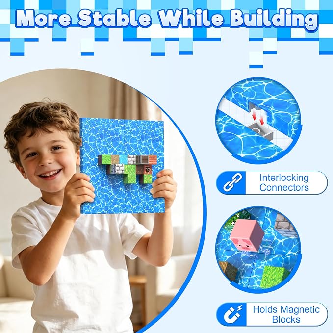 8PCS 4" x 4" Magnetic Building Block Base Plates for Kids, Strong Grip Magnetic blocks Base Compatible with Most Popular Magnetic Blocks & Cubes, STEM Educational Toys for Boys Girls Ages 3+ (Water）