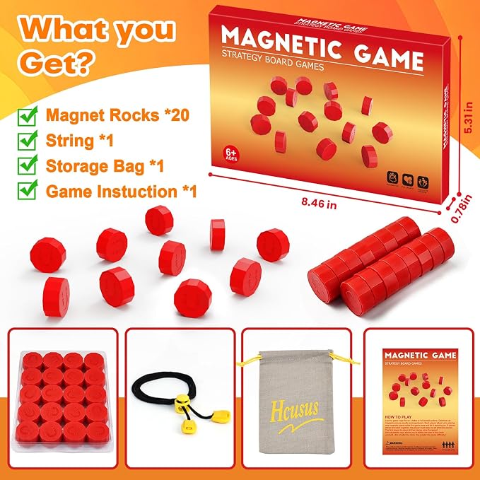Magnet Game, Magnetic Game Chess Board Games for Kids 8-12, Magnet Game with String for Family Games Night, Fidget Toy for Kids and Adult, 2 Player Game (Magnetic Game with String)