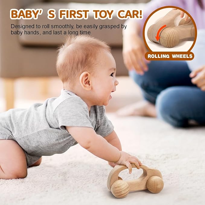 TOY Life Wooden Toys Cars, Montessori Baby Toys 6-12 Months, Wooden Baby Toys Rattle Cars for Toddlers 1-3, Baby Boy Girl Nursery Decor, Montessori Toys for 1 Year Old Boy First Birthday Gift