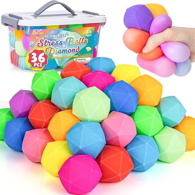 VISCOO 36 Pack Diamond Slow Rising Stress Balls, Stress Cube, Cube Squishy | Squishy Fidget Toys for Anxiety Relief, Dough Squeeze Toys for Classroom Prize, Party Favors for Kids Adults