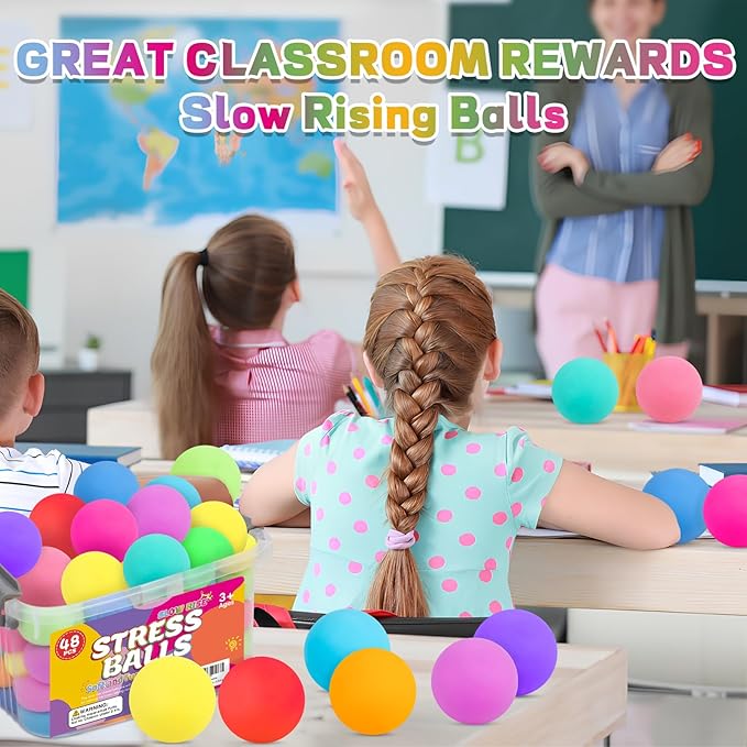 48 Pack Slow Rising Stress Ball,Stress Balls for Kids Adults,Stretchy Fidget Toys for Anxiety Relief,Hand Therapy Sensory Squishy Ball,Squishy Toys,Treasure Prize Box Toys for Kids Classroom | Hand Therapy Sensory Squishy Ball for Stress Relief, Squish...