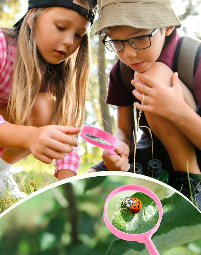 ROBUD Pink Dual Bug Catcher for Kids, Bug Catching Kit with Bag Kit, Pink Outdoor Exploration Set for Camping, Montessroi Toy for Kids Coming Closer to Nature, WRP60