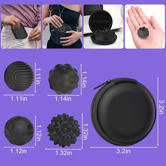 BUSOHA Silicone Magnetic Fidget Balls - 4 Pack Fidget Toys for Adult | Four Unique Textures Sensory Support,Quiet and Silent Stress Relief,Lightweight,Office,Travel,Autism,Anxiety,ADHD
