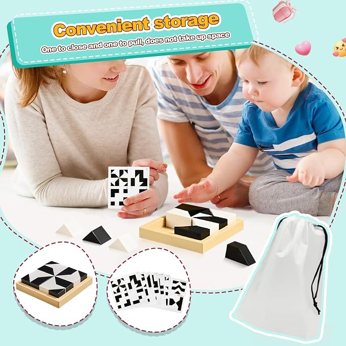 3D Spatial Stacking Puzzle, Brain Teaser for Kids & Adults, 16 ABS Geometric Pieces with Challenge Booklet & Storage Tray