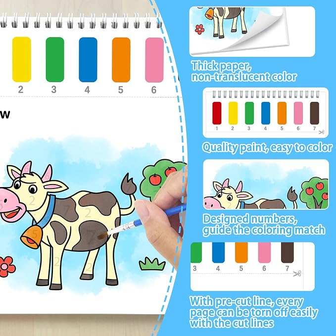 SOCOLER Paint with Water Coloring Books for Toddlers,Mess Free Watercolor Painting Papers for Kids Water Color Paint Kit Art Craft Birthday Gift for Ages 1-3, 4-8(Farm)