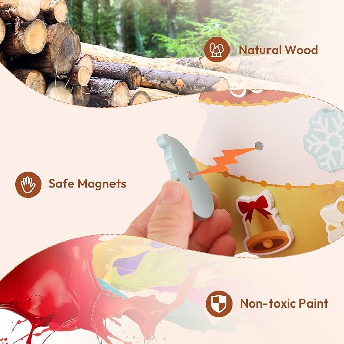 Magnetic Christmas Tree Toy for Toddlers, Montessori Toys for 3 4 5 6 Year Old, Wooden Color Sorting & Stacking Toys, Fine Motor Skills Sensory Toys, Christmas Decorations STEM Gifts for Kids