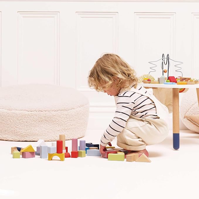 Le Toy Van - Educational Wooden Building Blocks 60 Piece Set Toy | Montessori Style Shape & Colour Development Toy - Suitable for 12 Months + (PL135)