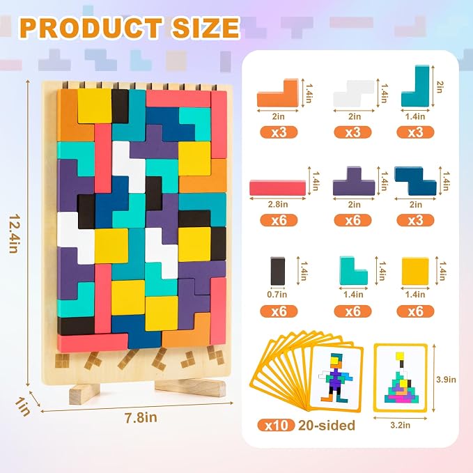 Wooden Montessori Blocks Puzzle for Kids, Brain Teaser Stacking Toy | Russian 3D Colorful STEM Educational Board Game for Toddlers, Ideal Birthday Gift for Boys Girls Ages 3 4 5 6