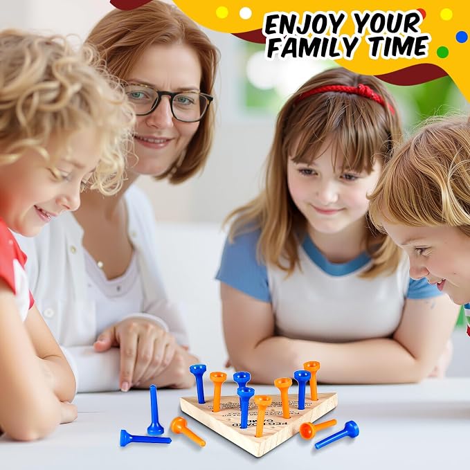 Estune 2 Pack Wooden Triangle Peg Game Kids Educational Board Portable Travel Table Game Strategy Toy Gift for Christmas Children Family Adults Fun Learning Puzzles