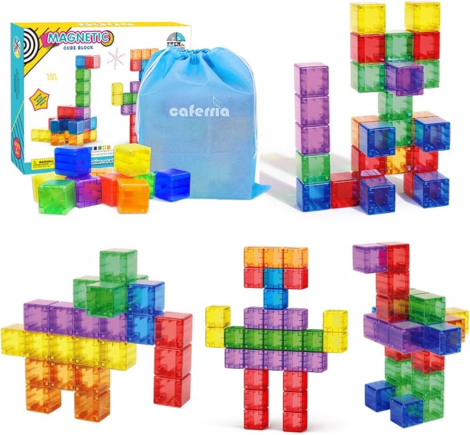 Magnetic Building Blocks, 1.4 inch Large Magnet Cubes for Toddlers (30 PCS) | Sorting & Stacking Toys, Safe Size, Sensory Play, Montessori Learning, CPC Certified, Preschool Activities, Early Educational