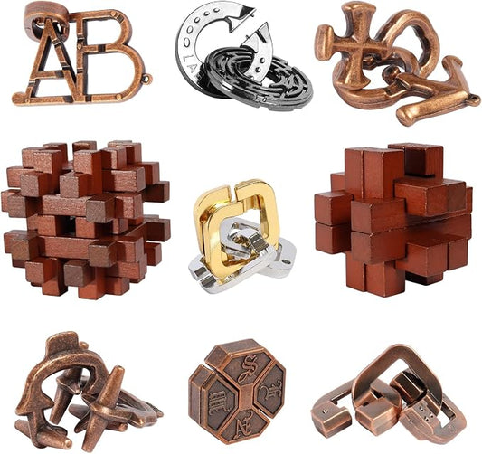9pcs Difficulty Puzzles Gift for Adults, Teens, and Kids Brain Teaser Puzzles Game Desk Toys