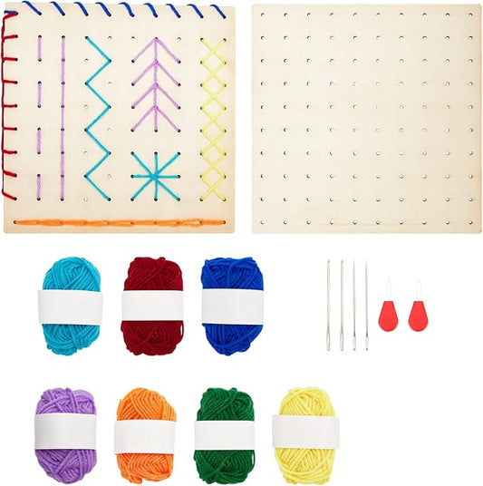 FREEBLOSS 2 Set Wood Sewing Boards Motor Skills Practicing Wooden Lacing Projects Wooden Threading Kits Sewing Craft Kits