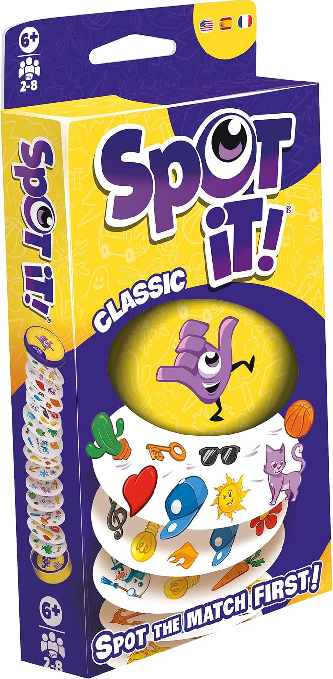 Asmodee Spot It! Classic Card Game (2024 Refresh) - Eco-Blister Edition, 5-in-1 Visual Perception Game for Quick Reflexes and Family Fun, Ages 6+, 2-8 Players, 10 Minute Playtime, Pack of 36