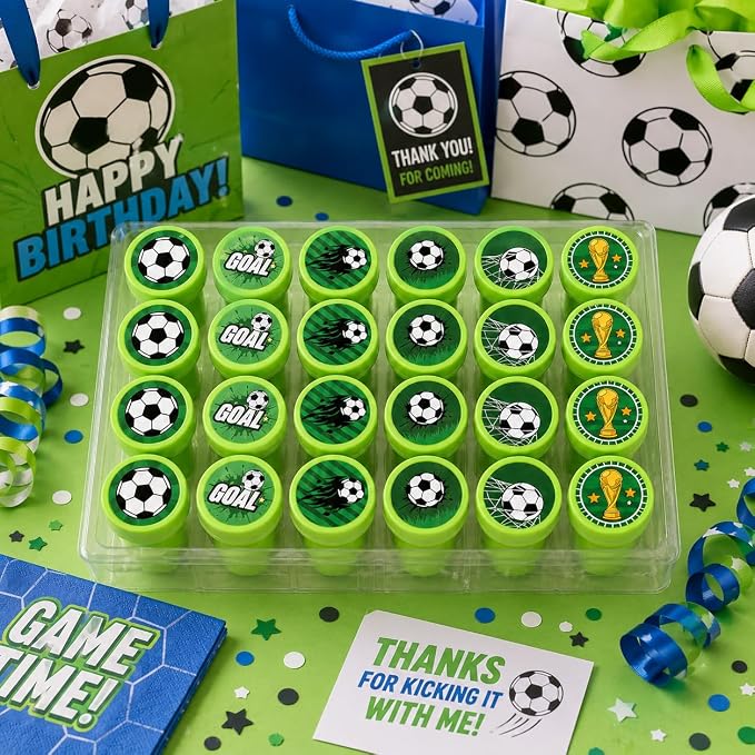 Cinrobiye 24 Pcs Soccer Sports Stampers for Kids, Pre-Inked Football Party Favor Set, Sports Birthday Party Supplies, Classroom Rewards, Goody Bags, Piñata Fillers