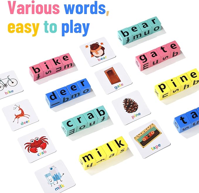 DragonflyDreams Wooden Blocks Spelling Game, Wooden Alphabet Puzzles Blocks | Matching Letter Game Kids Toys Alphabet Spelling Montessori Learning Toy Early, Learning Toys for Kids Ages