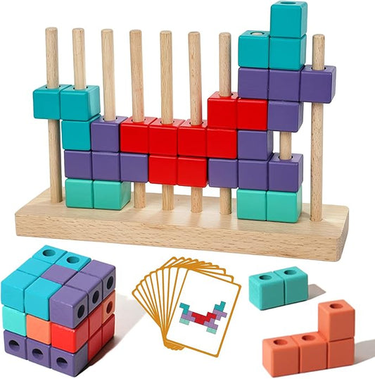 Wooden Block Puzzle, Montessori Toys Stacking Game, Preschool Educational Brain Teaser Puzzles for Toddlers and Kids Ages 3-5, Gift for Girls and Boys