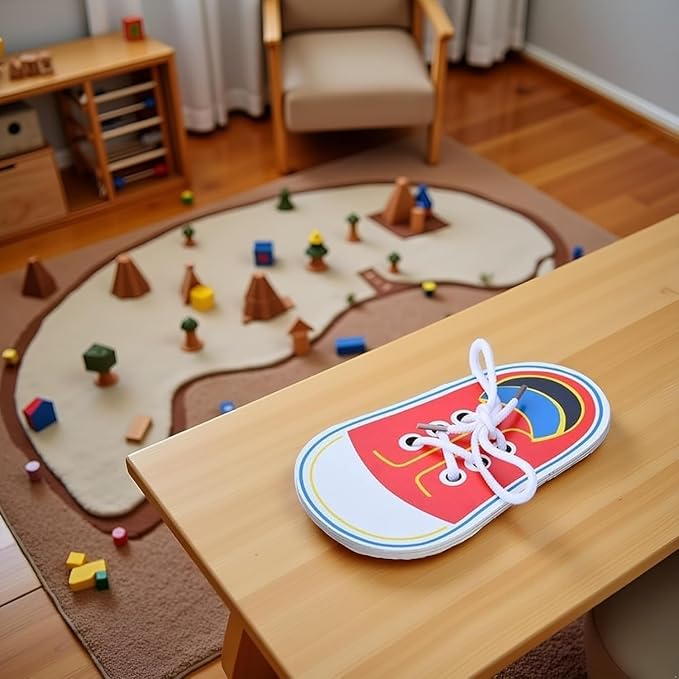 Red Wooden Shoe Tying Practice, Learn to Tie Your Own Shoes Threading Lacing Shoes Training Early Learning Kits, Threading Lacing Training Board Early Learning, Education Decorative Accessories