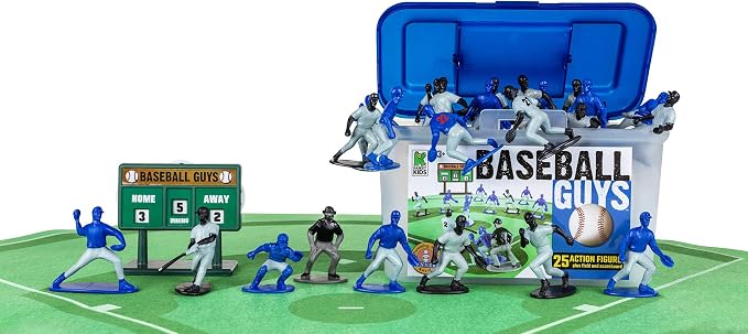 Kaskey Kids Baseball Guys, Black Gray vs. Blue Gray, 29 Pieces in Each Set, Includes 2 Teams, Accessories, and Travel Storage Case, Nostalgic Sports Action Figures for Imaginative Play, Ages 3 and Up