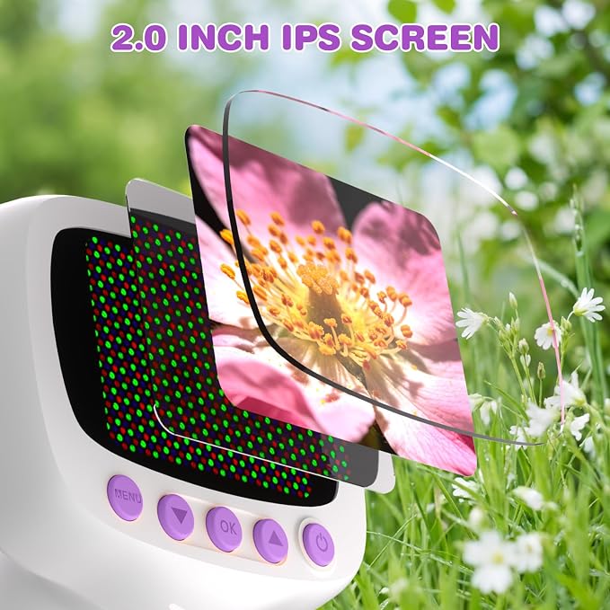 Pocket Kids Microscope for Over 3 Years Old, 1000X Handheld Microscope for Kids w/2''IPS Digital, Photo Video Mini Portable Microscopes, Science Edu Digiscope,Christmas Birthday Gifts for Kids
