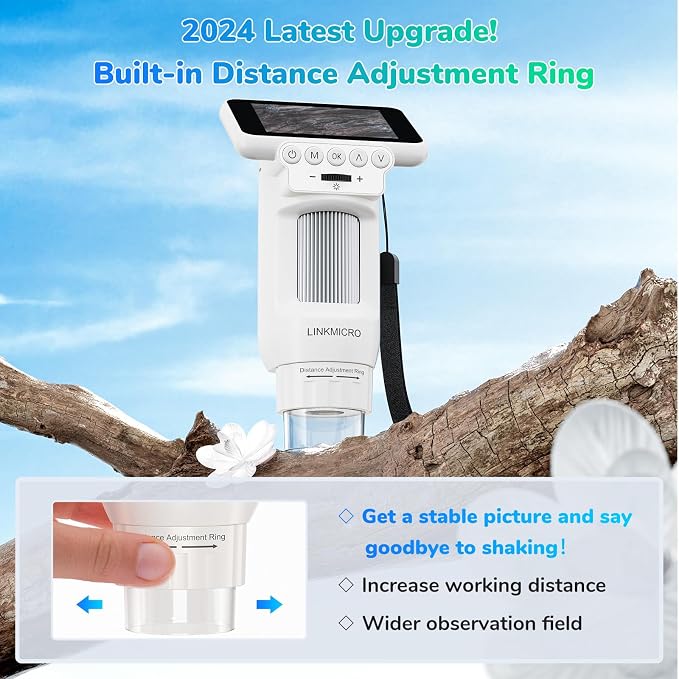 LM013 Digital Microscope with 2.8" Screen for Kids Adults, Anti-Shake Portable USB Coin Magnifier 120X with 8 LED Lights, 1080P Video, Prepared Slides, PC View
