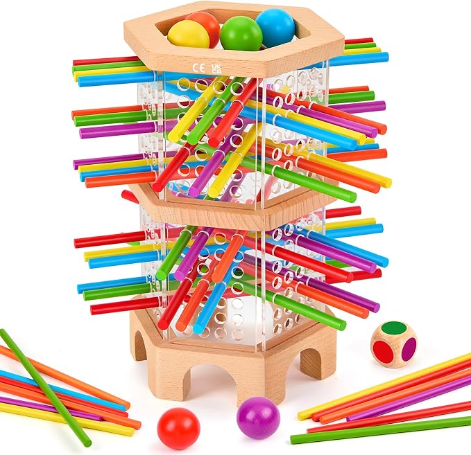 Montessori Wooden Board Game with 42 Sticks & Dice for Kids Ages 3-6 | Math Learning Toys Fine Motor Skills & Counting Educational Toy, Family Travel Game Birthday Gifts for Boys Girls