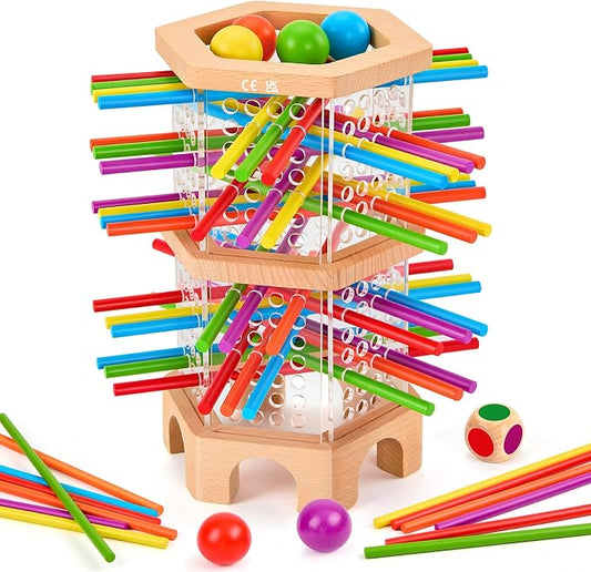 Montessori Wooden Board Game with 42 Sticks & Dice for Kids Ages 3-6 | Math Learning Toys Fine Motor Skills & Counting Educational Toy, Family Travel Game Birthday Gifts for Boys Girls