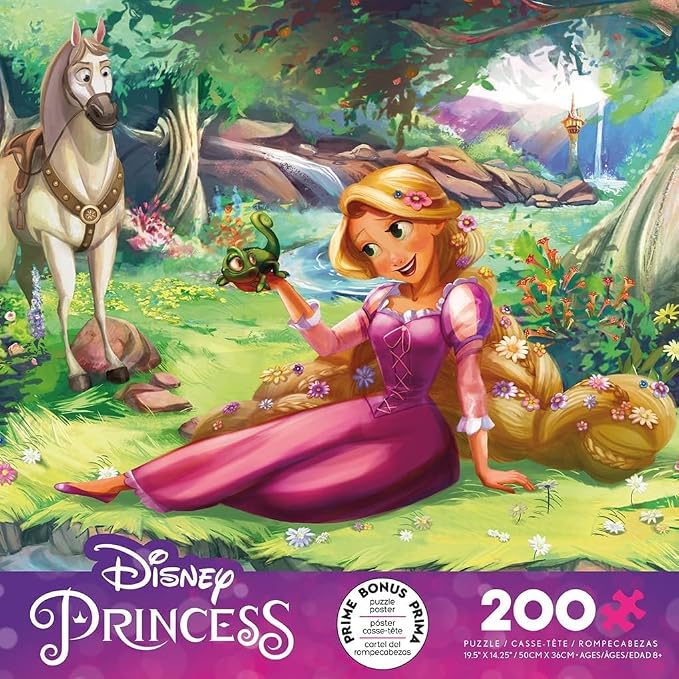 Ceaco - Disney Rapunzel and Pascal - 200 Piece Puzzle for Kids Ages 8-12 | Official Disney Licensed Art, Made in the USA, Recycled Board, Poster Included, 15 in x 11 in, Giftable