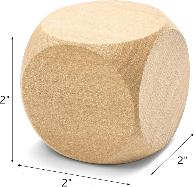 20 Pcs Blank Wooden Dice, 2 inch Unfinished Square Blocks, Blank 6 Sided Wood Cubes with Rounded Corners for Building Blocks, DIY Craft Projects, Party Supplies